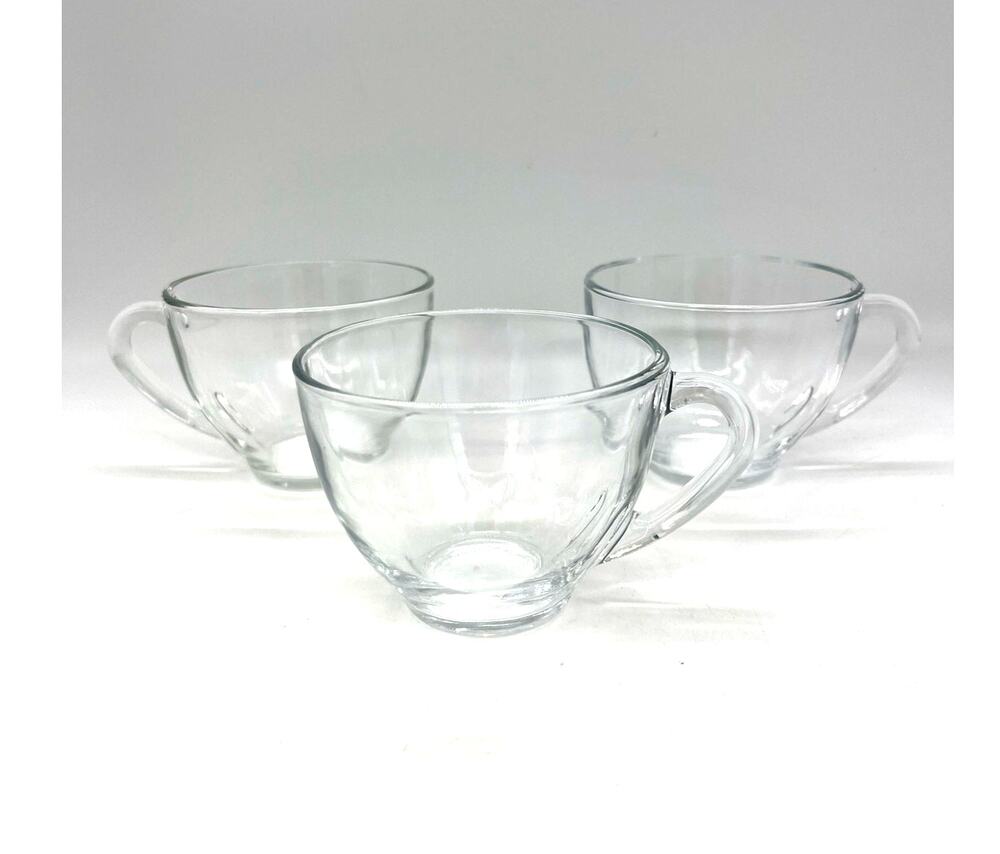 Vintage Arcoroc Set of 3 Clear Glass Tea Cups France